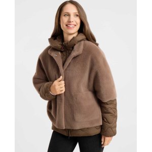 FRIEDA & FREDDIES Damen Jacke 266743 – Steppjacke mit Fake-Fur Cape in Beige/Braun