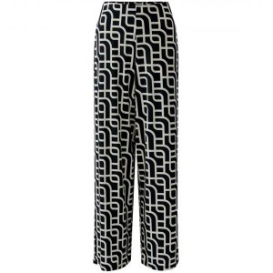 MISS LAGOTTE Damen Hose 96982 – Weite Jerseyhose mit Allover-Muster in Black/Offwhite