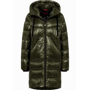 FRIEDA & FREDDIES Damen Daunenmantel – Steppmantel in Schwarz/Olive mit seitlichen Reißverschlüssen