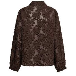 RED BUTTON Damen Bluse SRB5010 – Strukturbluse mit 3D-Blumen in Braun