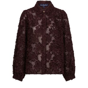 RED BUTTON Damen Bluse SRB5010 – Strukturbluse mit 3D-Blumen in Burgundy