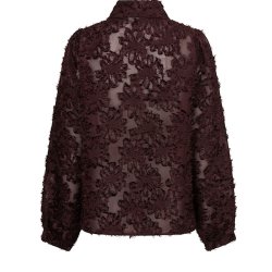RED BUTTON Damen Bluse SRB5010 – Strukturbluse mit 3D-Blumen in Burgundy