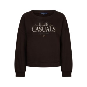 RED BUTTON Damen Sweater SRB5129 Terry – Sweatshirt mit Chestprint in Espresso