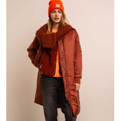 SENSES The Label Damen Jacke SE2609‑2931‑22 – Langer Blouson‑Mantel in Dark Caramel