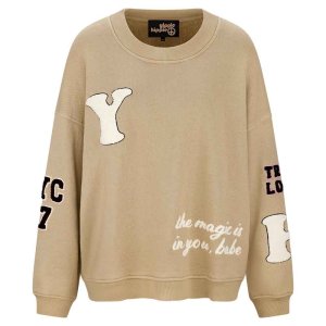 YIPPIE & HIPPIE Damen Sweatshirt W52‑522 – Oversize Sweater mit Statement‑Details in Taupe/Beige