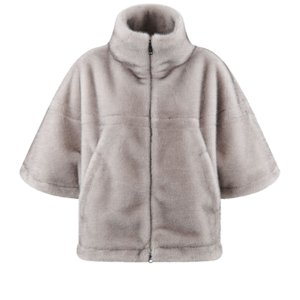 SPORTALM Damen Jacke 010453-5800 – Fake Fur Jacke mit verkürzten Ärmeln in Dark Grey Melange