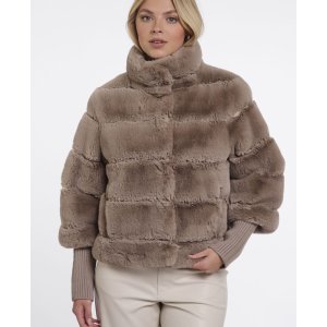 RINO & PELLE Damen Jacke Feline 7002611 – Weiche Faux‑Fur Jacke mit Strickbündchen in Mocha Latte