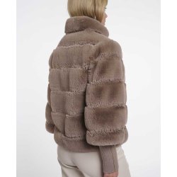 RINO & PELLE Damen Jacke Feline 7002611 – Weiche Faux‑Fur Jacke mit Strickbündchen in Mocha Latte