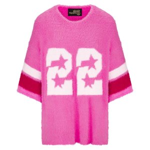 YIPPIE & HIPPIE Damen Pullover W52‑415 – Fluffy Sweater mit „22“ Print in Pink