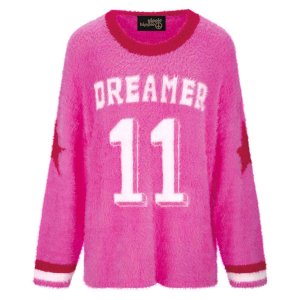 YIPPIE & HIPPIE Damen Pullover W52‑411 – Fluffy Sweater mit „Dreamer 11“ Print in Pink