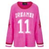 YIPPIE & HIPPIE Damen Pullover W52‑411 – Fluffy Sweater mit „Dreamer 11“ Print in Pink