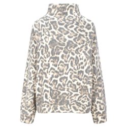 YIPPIE & HIPPIE Damen Strickjacke W52‑806 – Leo Jacke mit Reißverschluss und Patch in Beige/Taupe