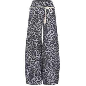 YIPPIE & HIPPIE Damen Hose W52‑600 – Weite Culotte mit Leo‑Print und Kordelgürtel