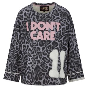 YIPPIE & HIPPIE Damen Sweatshirt W52‑507 – Leo Sweatshirt mit „I DONT CARE“ Print in Taupe/Schwarz