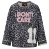 YIPPIE & HIPPIE Damen Sweatshirt W52‑507 – Leo Sweatshirt mit „I DONT CARE“ Print in Taupe/Schwarz