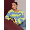 SENSES The Label Damen Pullover SE2608‑4775‑11 – Grobstrickpullover mit Streifen in Lime & Blue