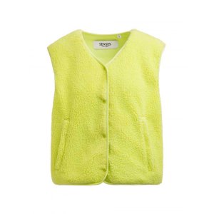 SENSES The Label Damen Weste SE2608‑3890‑24 – Teddyweste mit Druckknopfverschluss in Lime