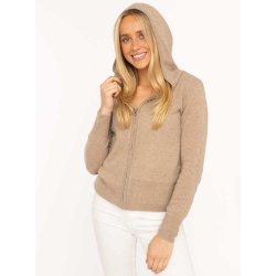 ZWILLINGSHERZ Damen Cardigan 6523-0 – Kaschmir Strickjacke mit Kapuze und Reißverschluss in Beige