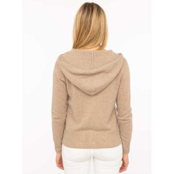 ZWILLINGSHERZ Damen Cardigan 6523-0 – Kaschmir Strickjacke mit Kapuze und Reißverschluss in Beige
