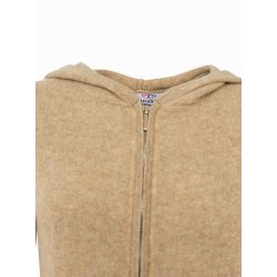 ZWILLINGSHERZ Damen Cardigan 6523-0 – Kaschmir Strickjacke mit Kapuze und Reißverschluss in Beige
