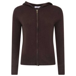 ZWILLINGSHERZ Damen Cardigan 6523-010 - Kaschmir Strickjacke mit Kapuze und Reißverschluss in Braun