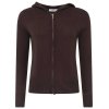 ZWILLINGSHERZ Damen Cardigan 6523-010 - Kaschmir Strickjacke mit Kapuze und Reißverschluss in Braun
