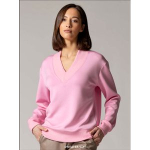 SANI BLU Damen Sweat 9361‑934 – Sweatshirt mit Strick-V‑Ausschnitt in Rose