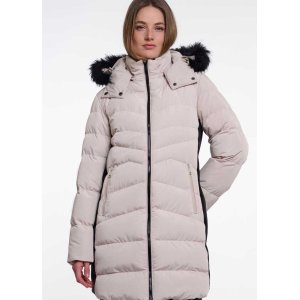 RINO & PELLE Damen Steppmantel Axelle.7002613 – Gepolsterter Mantel in Stone mit abnehmbarem Black Faux‑Fur Kragen