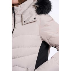 RINO & PELLE Damen Steppmantel Axelle.7002613 – Gepolsterter Mantel in Stone mit abnehmbarem Black Faux‑Fur Kragen