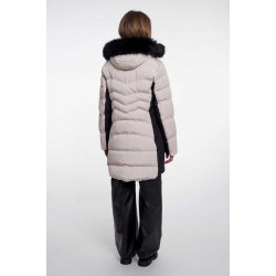 RINO & PELLE Damen Steppmantel Axelle.7002613 – Gepolsterter Mantel in Stone mit abnehmbarem Black Faux‑Fur Kragen